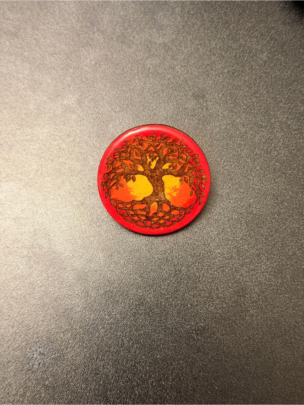 VINTAGE Wooden Tree of Life Round Pinback Button Badge